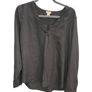 J Crew Blouse Pullover V-neck Long Sleeve XL Black